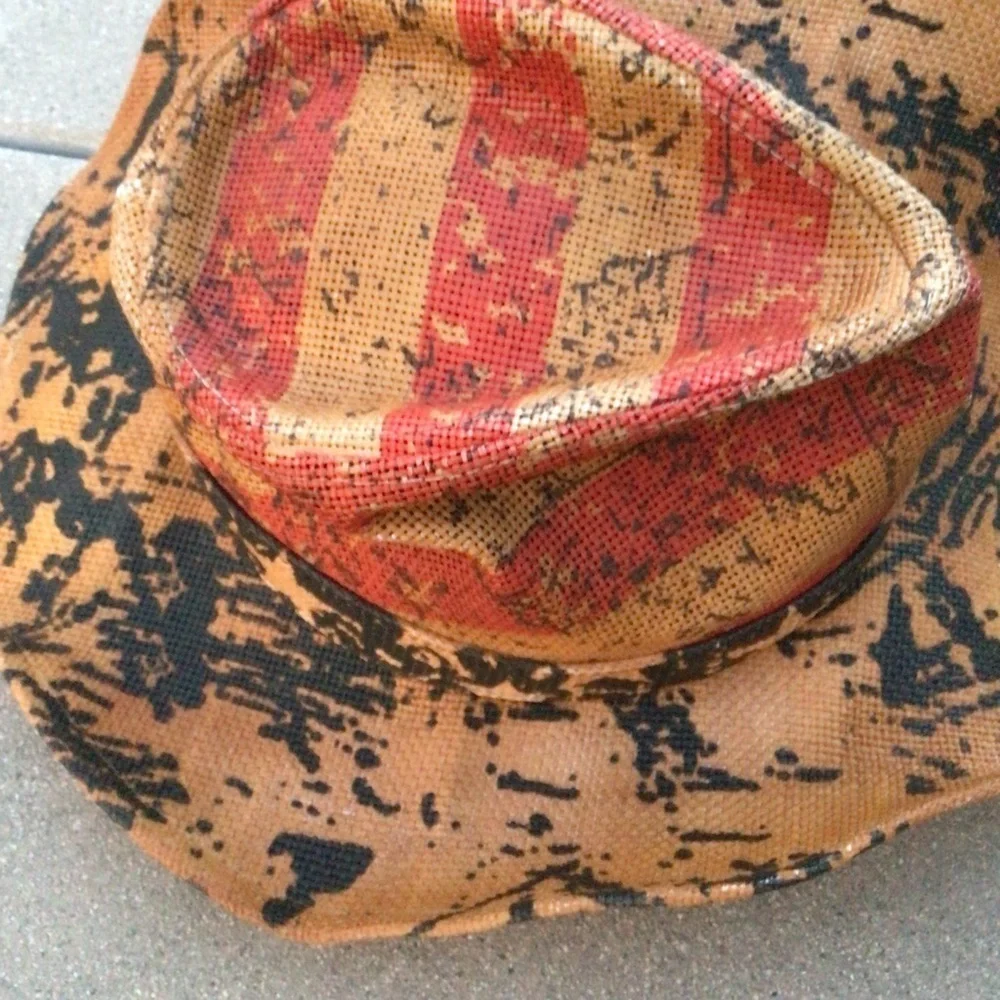 Vintage Tea Stain USA 4th Of July American Flag Shape It Brim Cowboy Western Hat